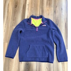Vineyard Vines Girls Youth Large 14 Quarterzip Fleece Pullover Blue Pink